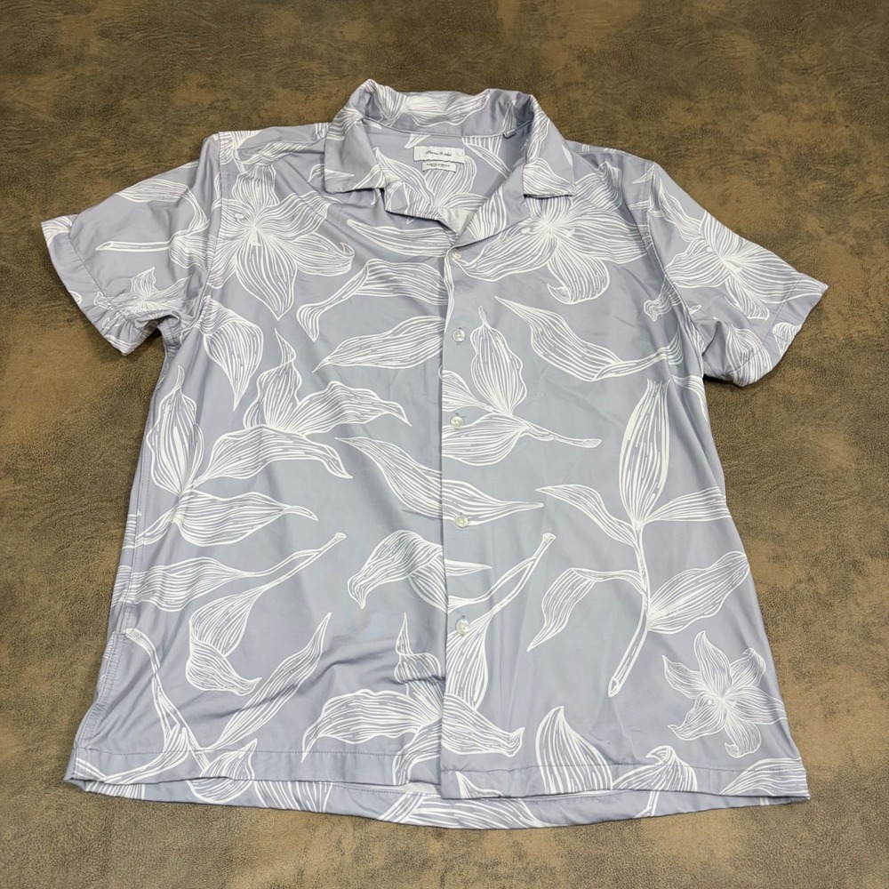 Porter & Ash Button Down Shirt Mens Large Blue Floral Kinetic Stretch SS